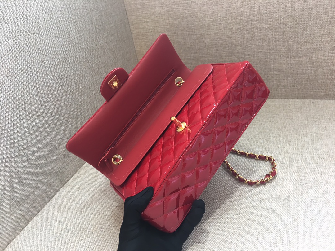 Medium Classic Flap Patent Leather Bag AO1112 Red/Gold